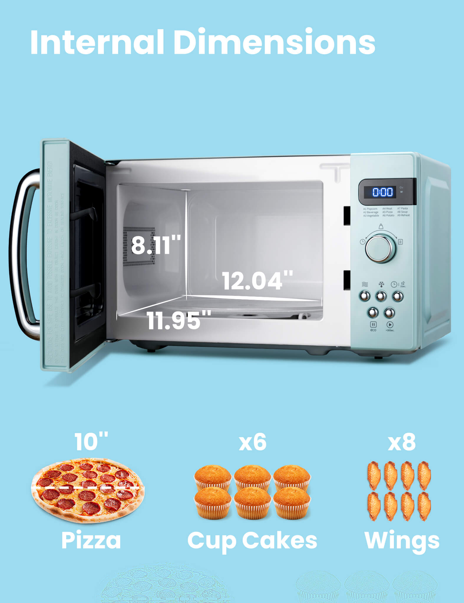 internal demension of pastel green microwave oven