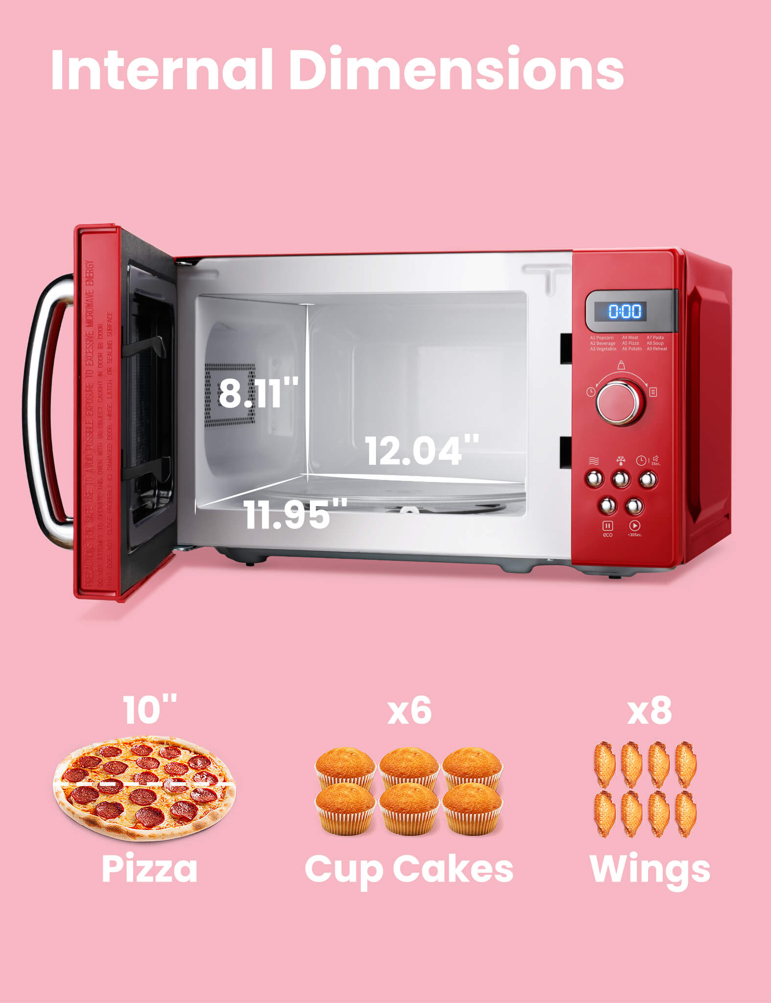 internal dimension of red microwave oven