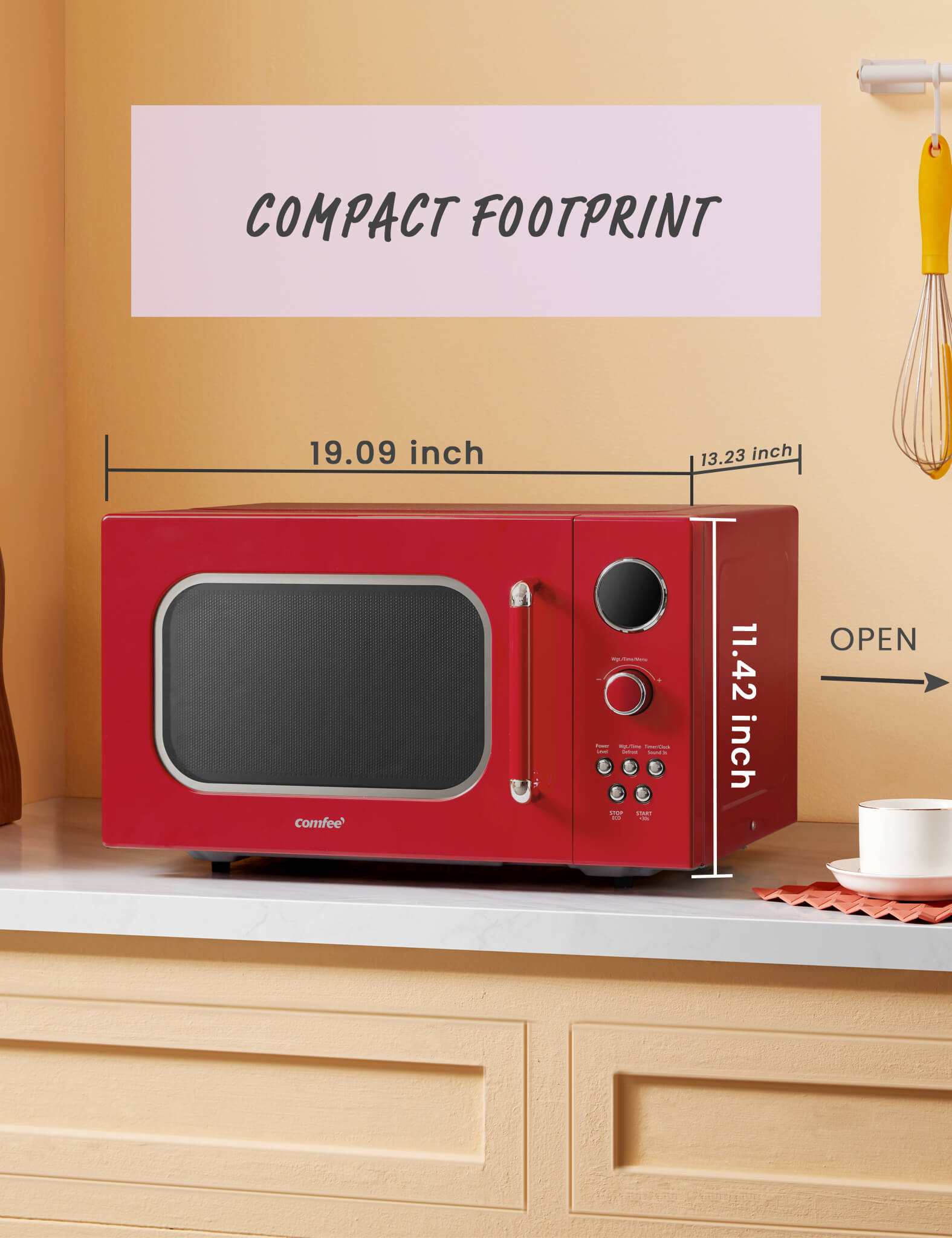 COMFEE' Retro Small Microwave Oven With Compact Size, 9 Preset Menus,  Apricot
