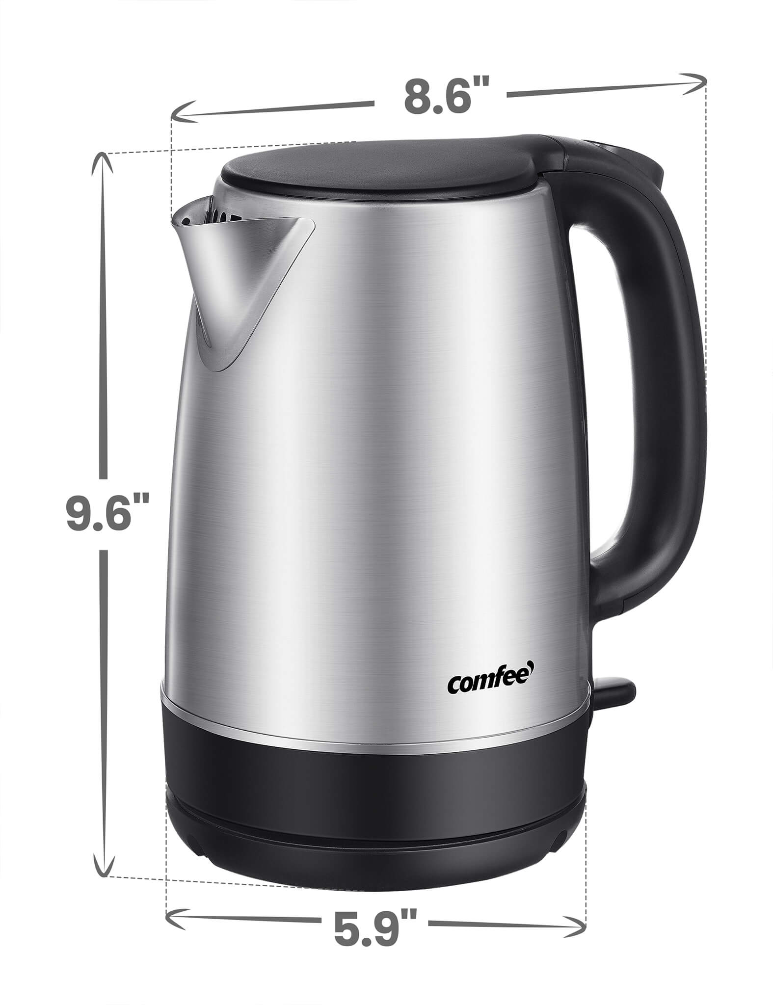 size dimensions of comfee stainless steel electric tea kettle