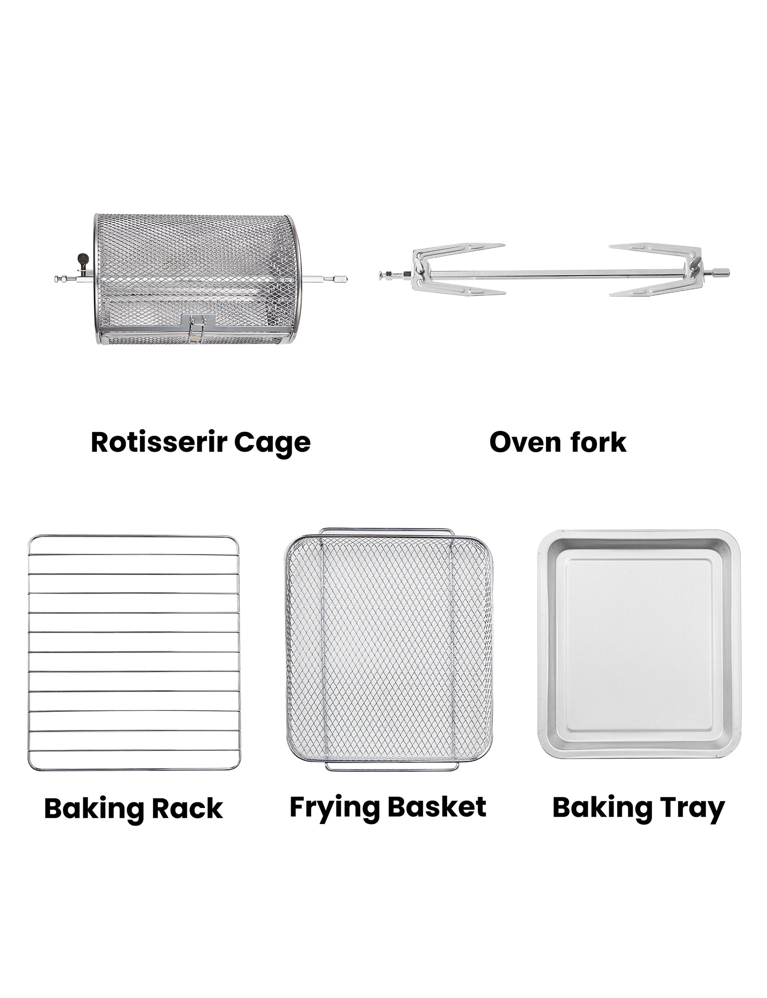 air fryer toaster oven tray fork and rotisserie