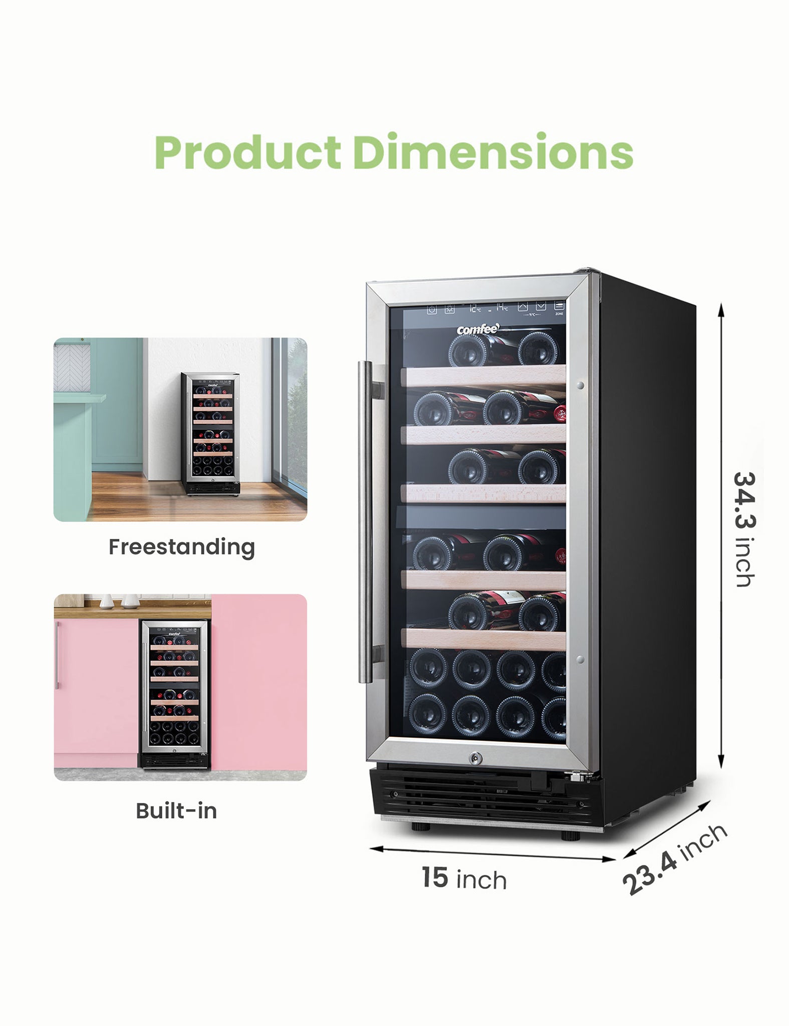 dimensions of wine cooler refrigerator