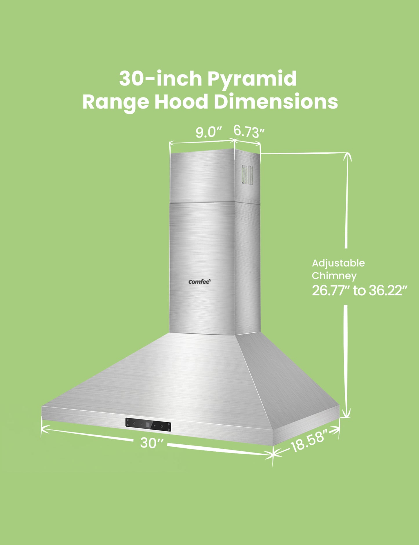 measurements of the comfee pyramid range hood