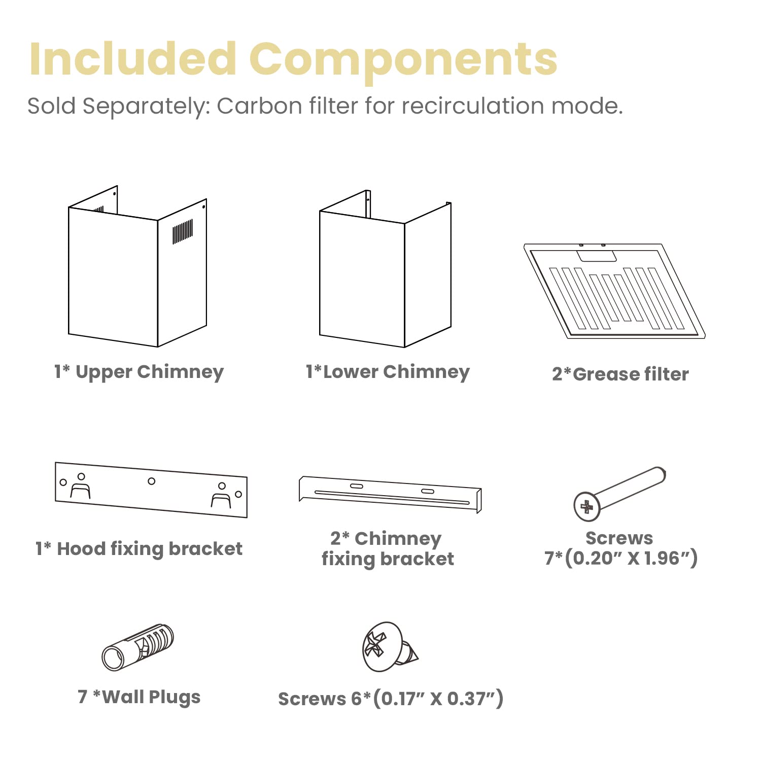 parts included with the comfee curved glass range hood