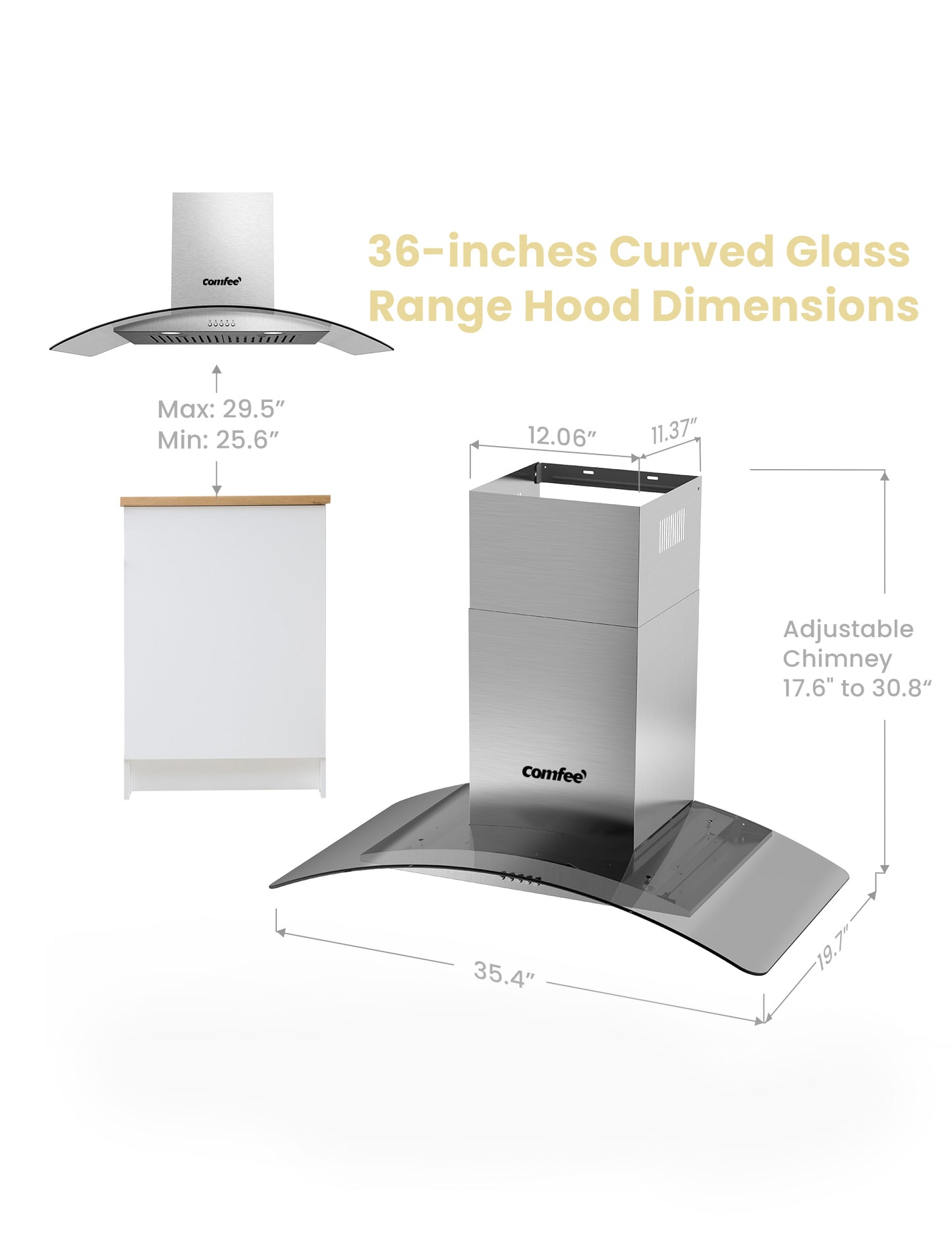 36" Curved Glass Gesture Sensing Control Range Hood
