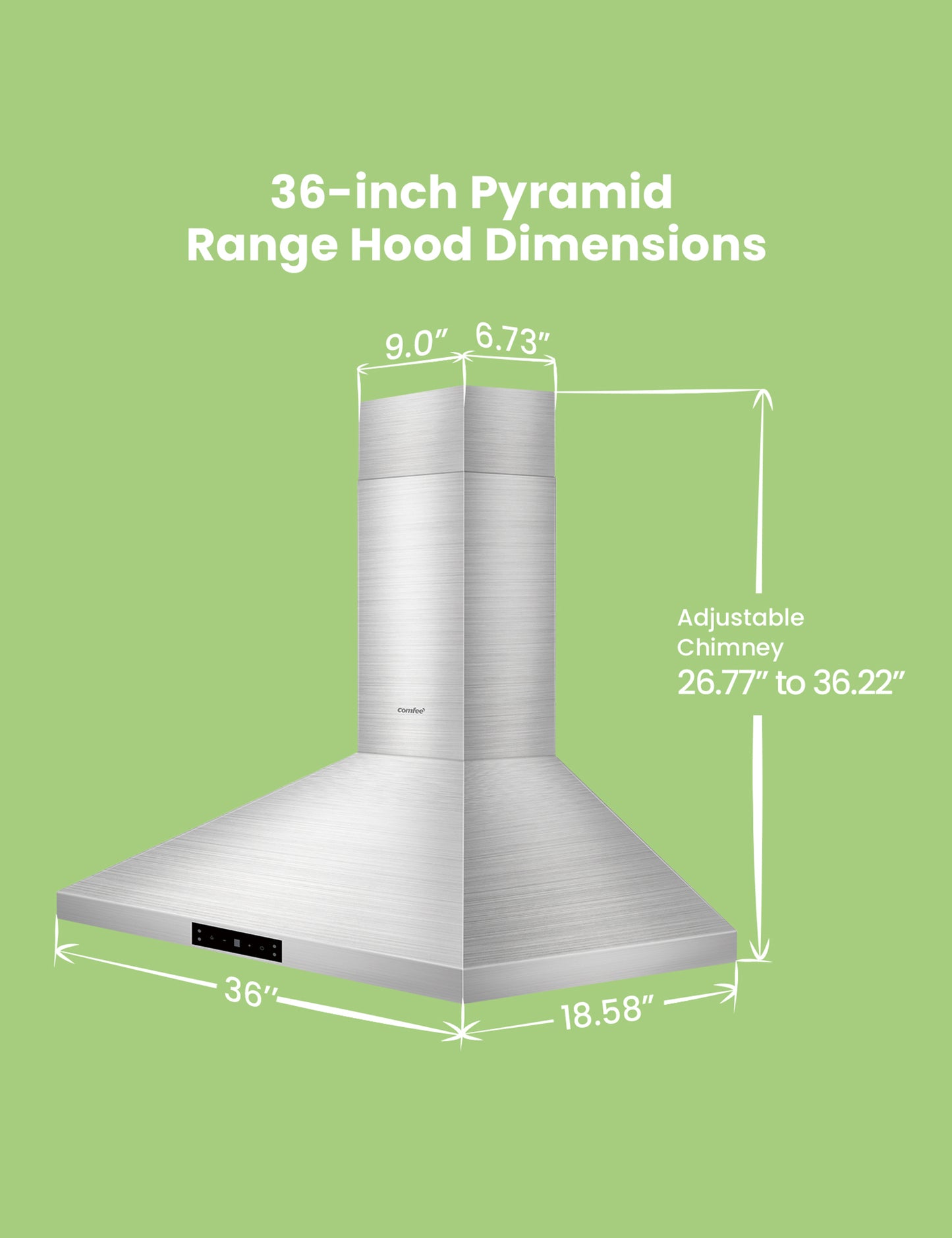 measurements of the comfee pyramid range hood
