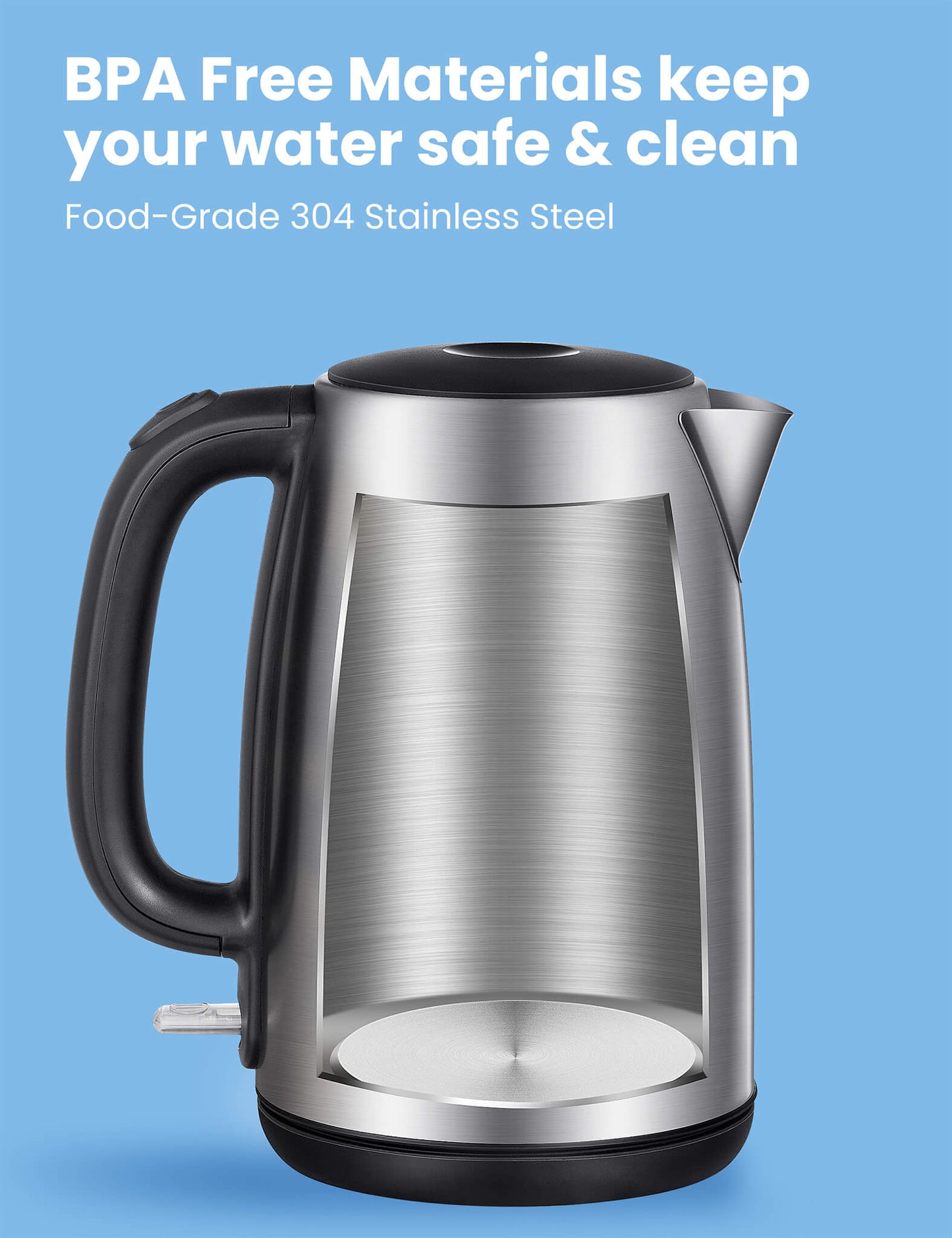 stainless steel electric kettle with BPA-free materials inside