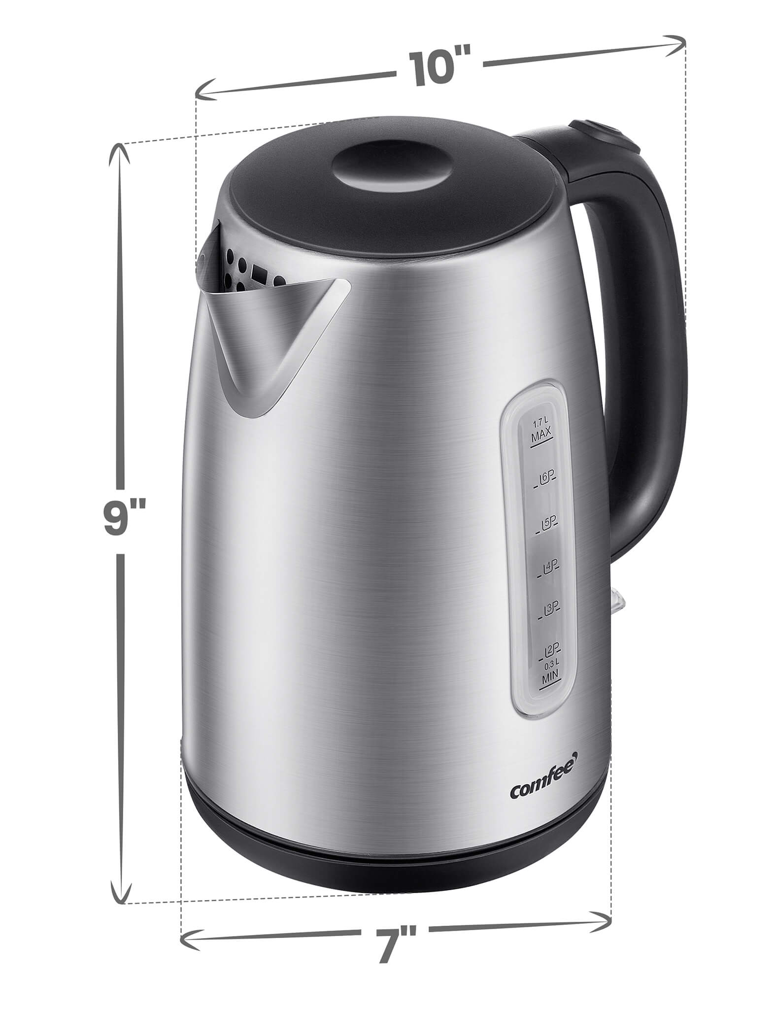 size dimensions of comfee stainless steel electric kettle