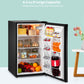 small open fridge with with drinks and food inside