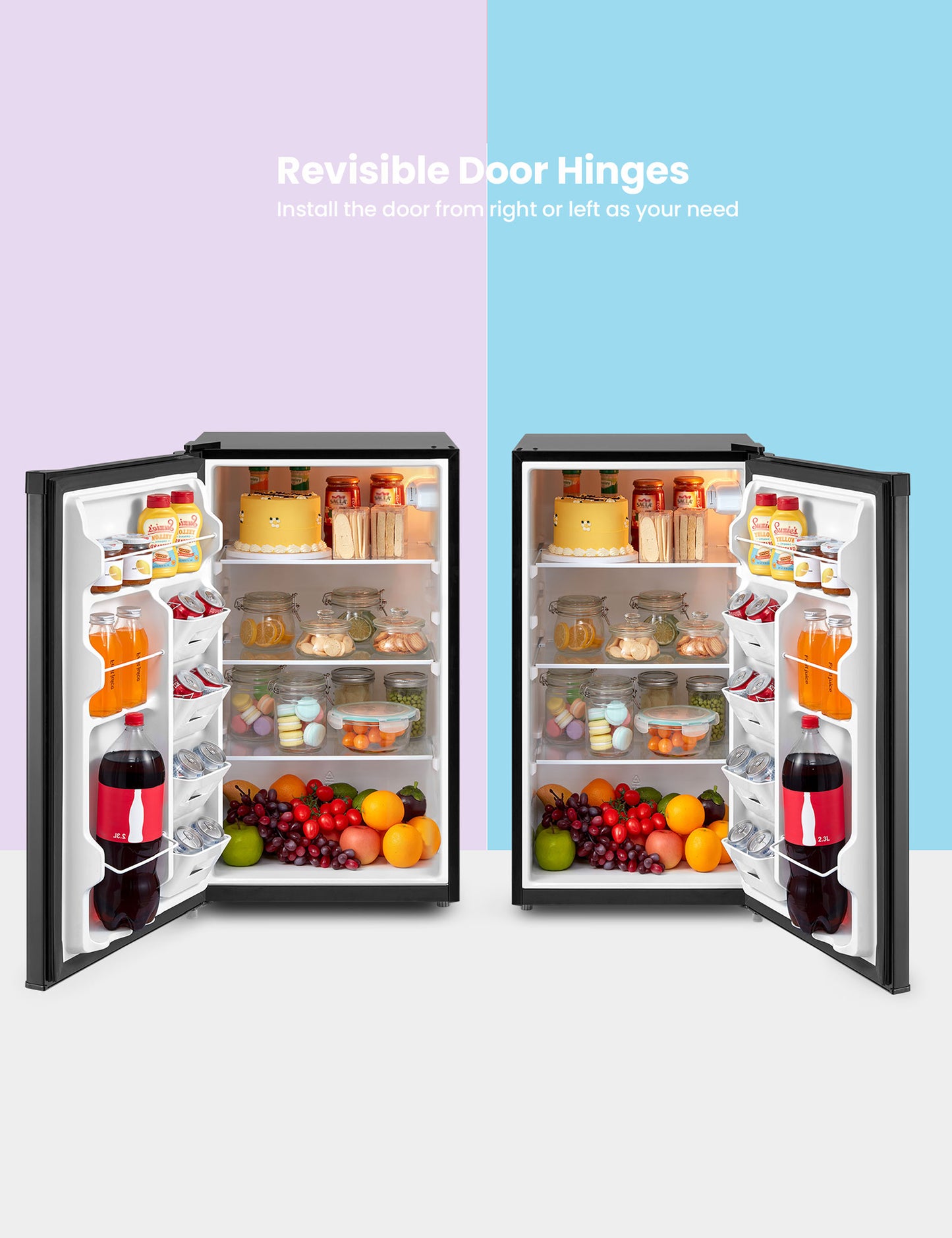 revisible door hinges with opened black refrigerator