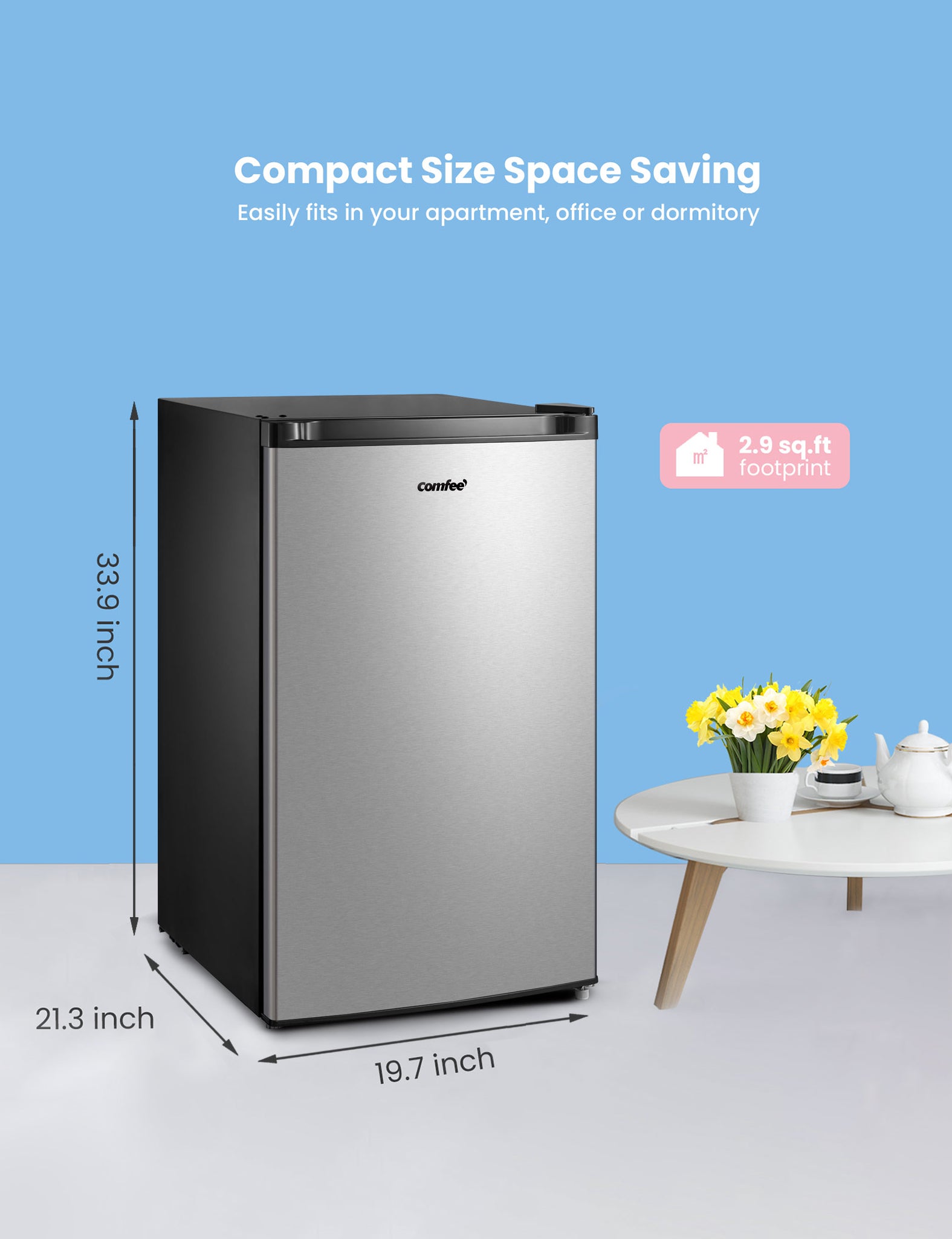 Comfee 1.6 Cubic Feet Solo Series Retro Refrigerator Sleek Appearance Hips Interior, Energy Saving, Adjustable Legs, Temperature Thermostat Dial, Remo