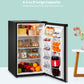 small open fridge with with drinks and food inside