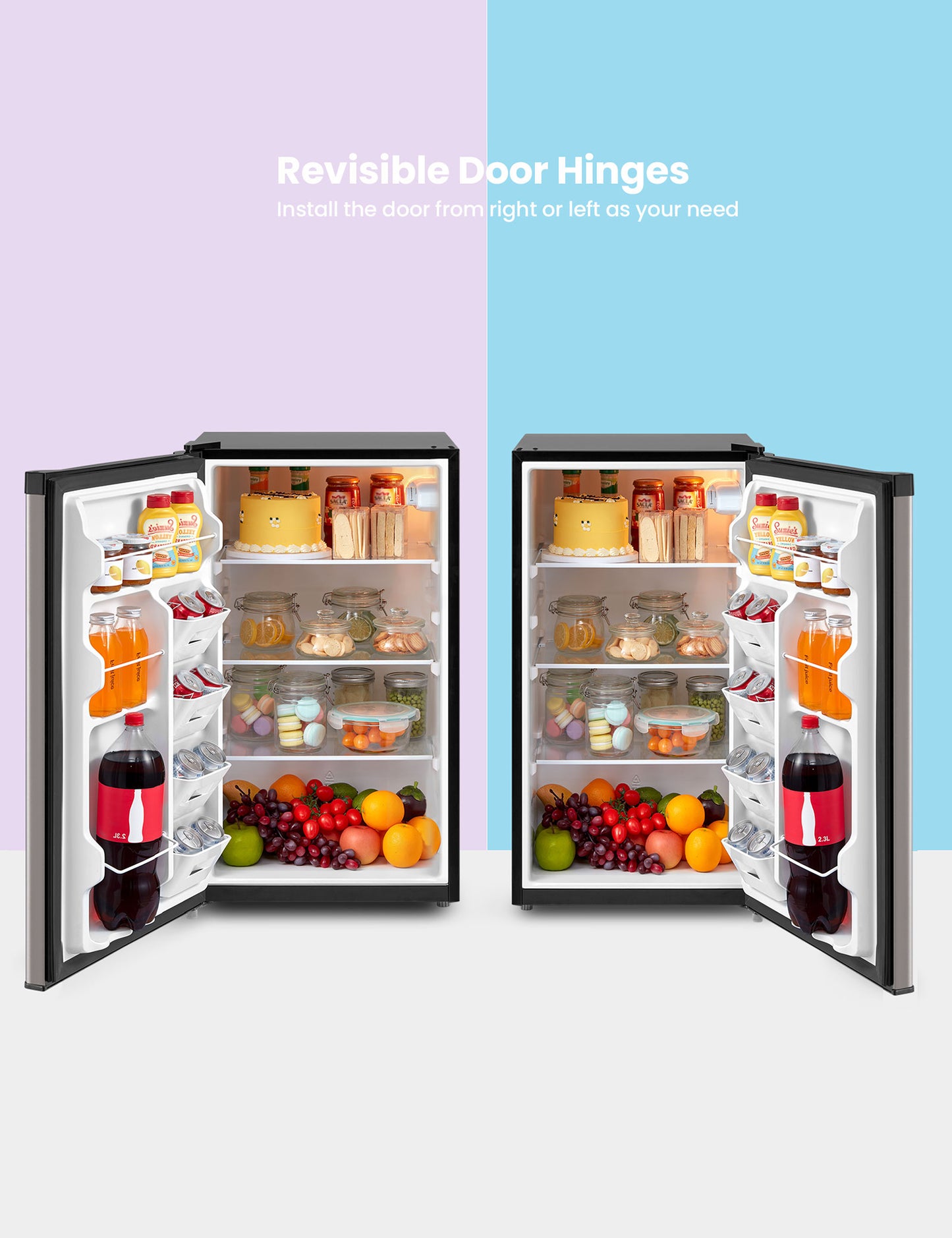 revisible door hinges with opened grey refrigerator