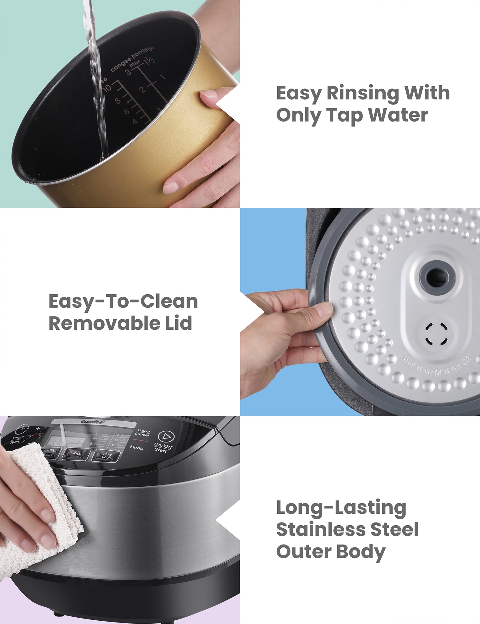 how to clean the comfee instant rice cooker