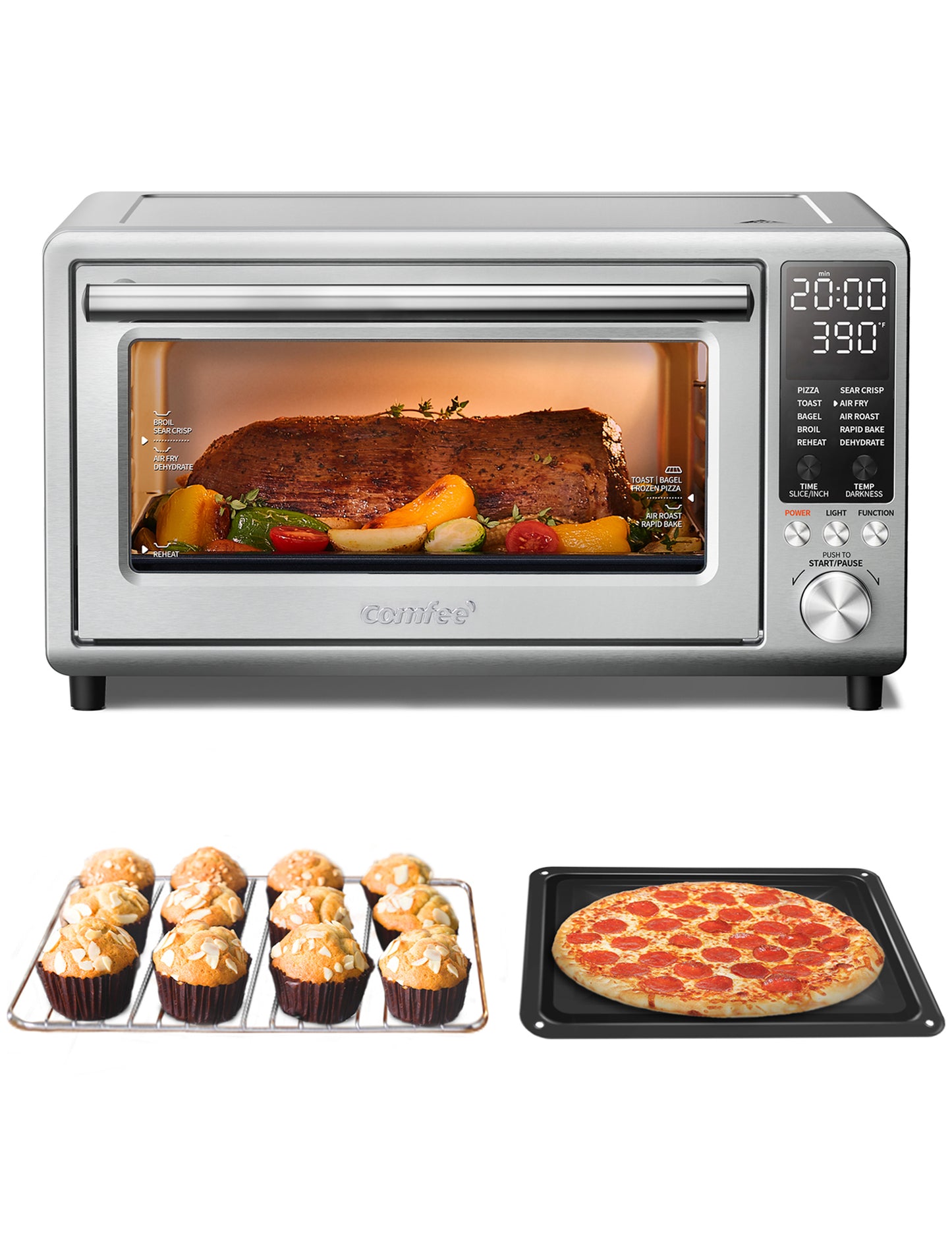 Air Fryer Toaster Oven Combo with two type of foods