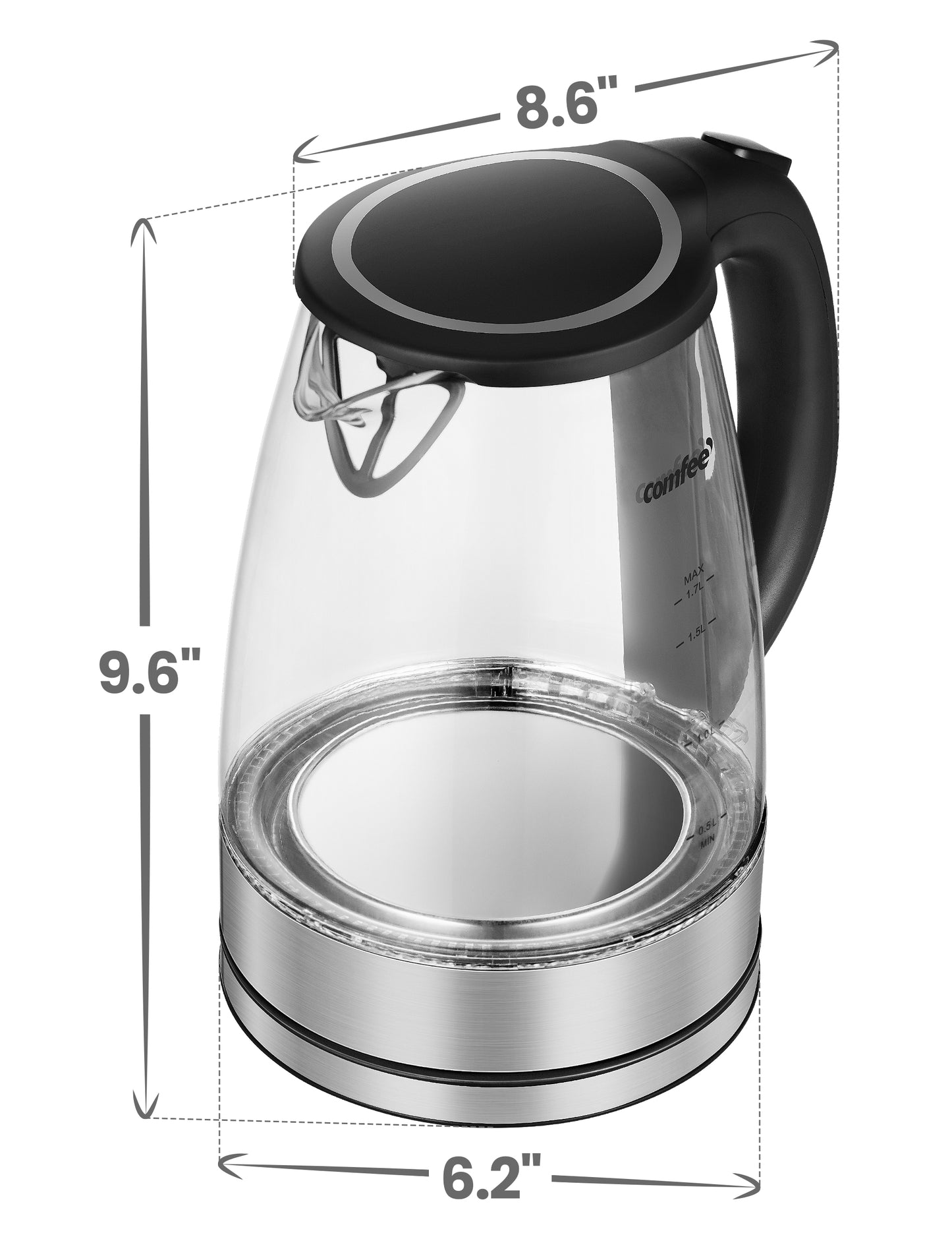 electric comfee kettle with glass body