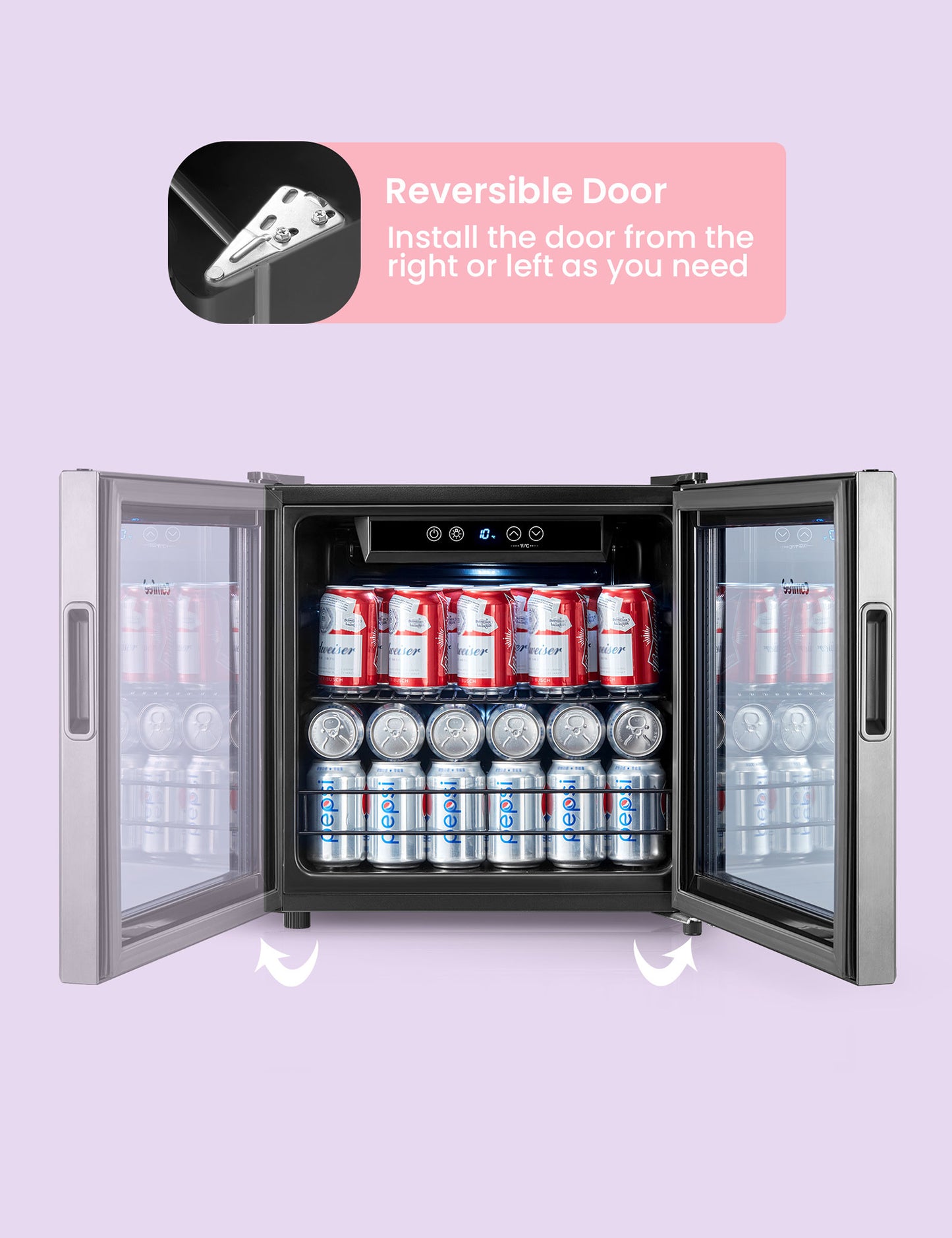 reversible door of mini beverage cooler fridge