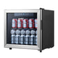 cans of beer and soda in a mini beverage cooler fridge