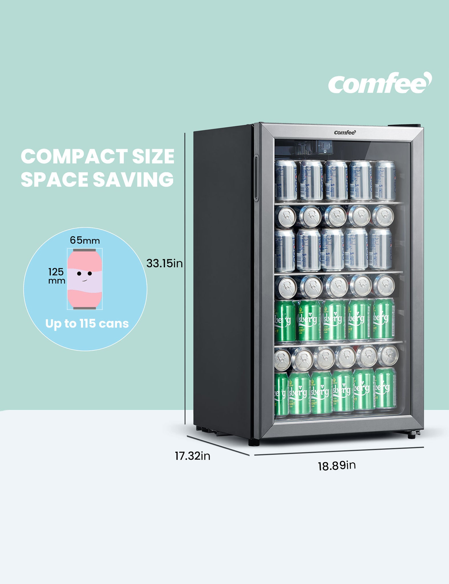 measurements of the comfee beverage cooler