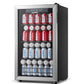 comfee beverage cooler with cans of drinks inside