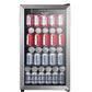 comfee beverage cooler refrigerator with cans of soda inside
