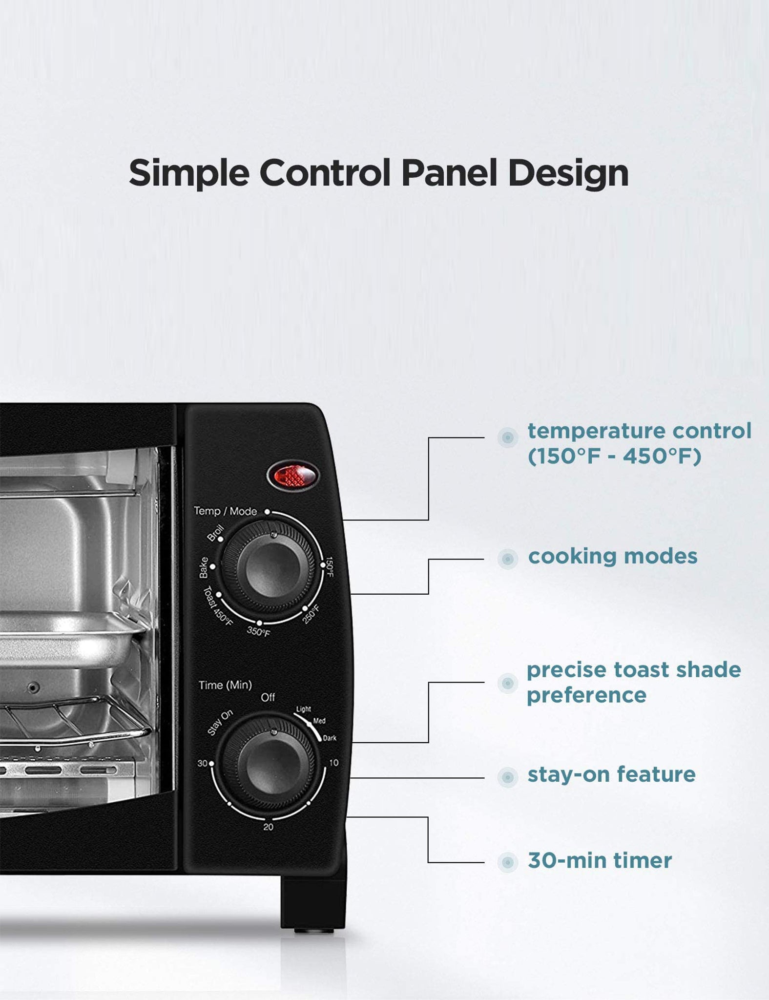 black comfee toaster oven control panel