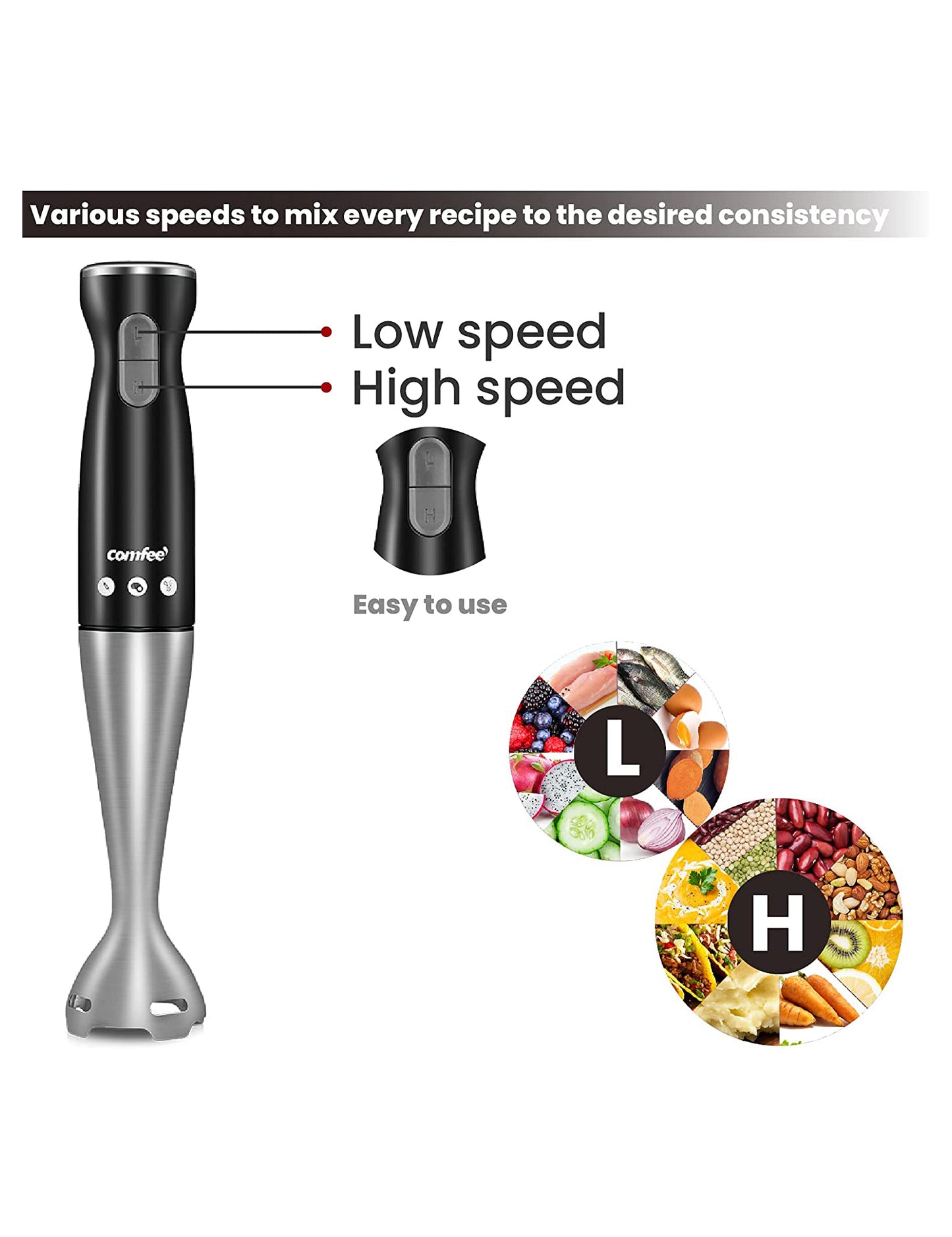 black comfee handheld blender speed specifications