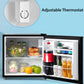 open mini fridge with drink fruits and vegetables inside