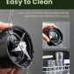 hand holding personal blenders stainless steel blades while its being cleaned with water