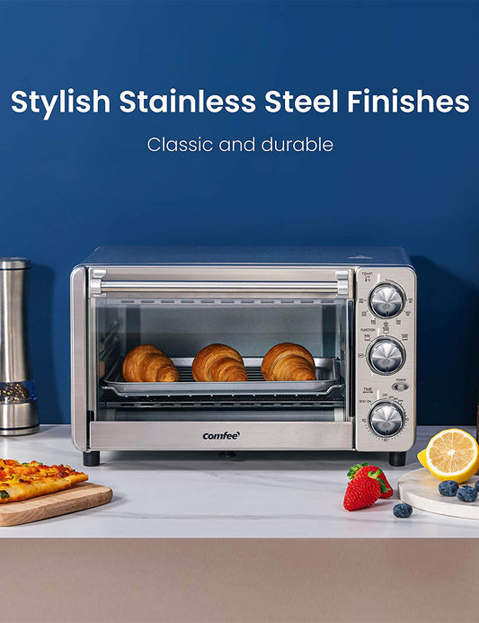 countertop toaster oven with three croissants inside