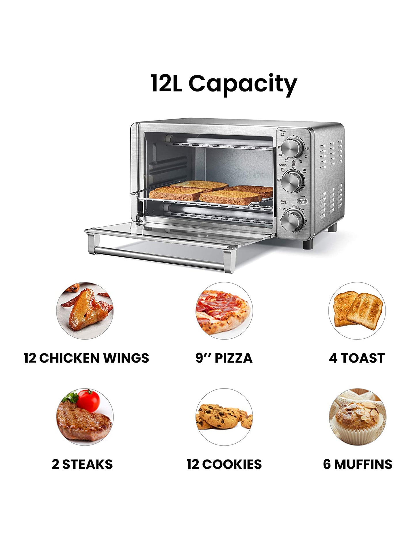 open toaster oven with toast inside