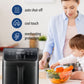 mother and baby eating vegetables out of a bowl next to a digital air fryer