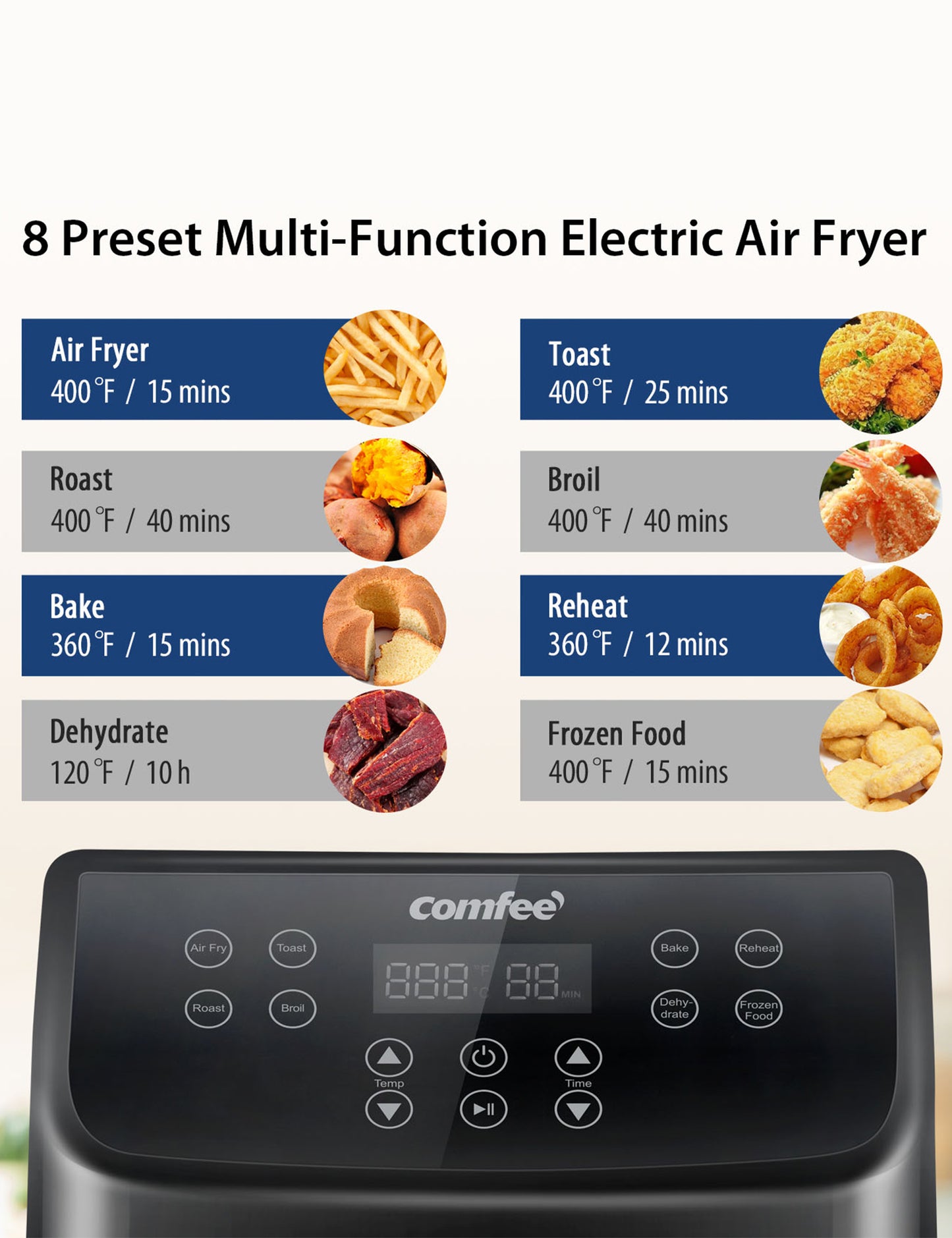 different type of food that can be cooked in the comfee digital air fryer