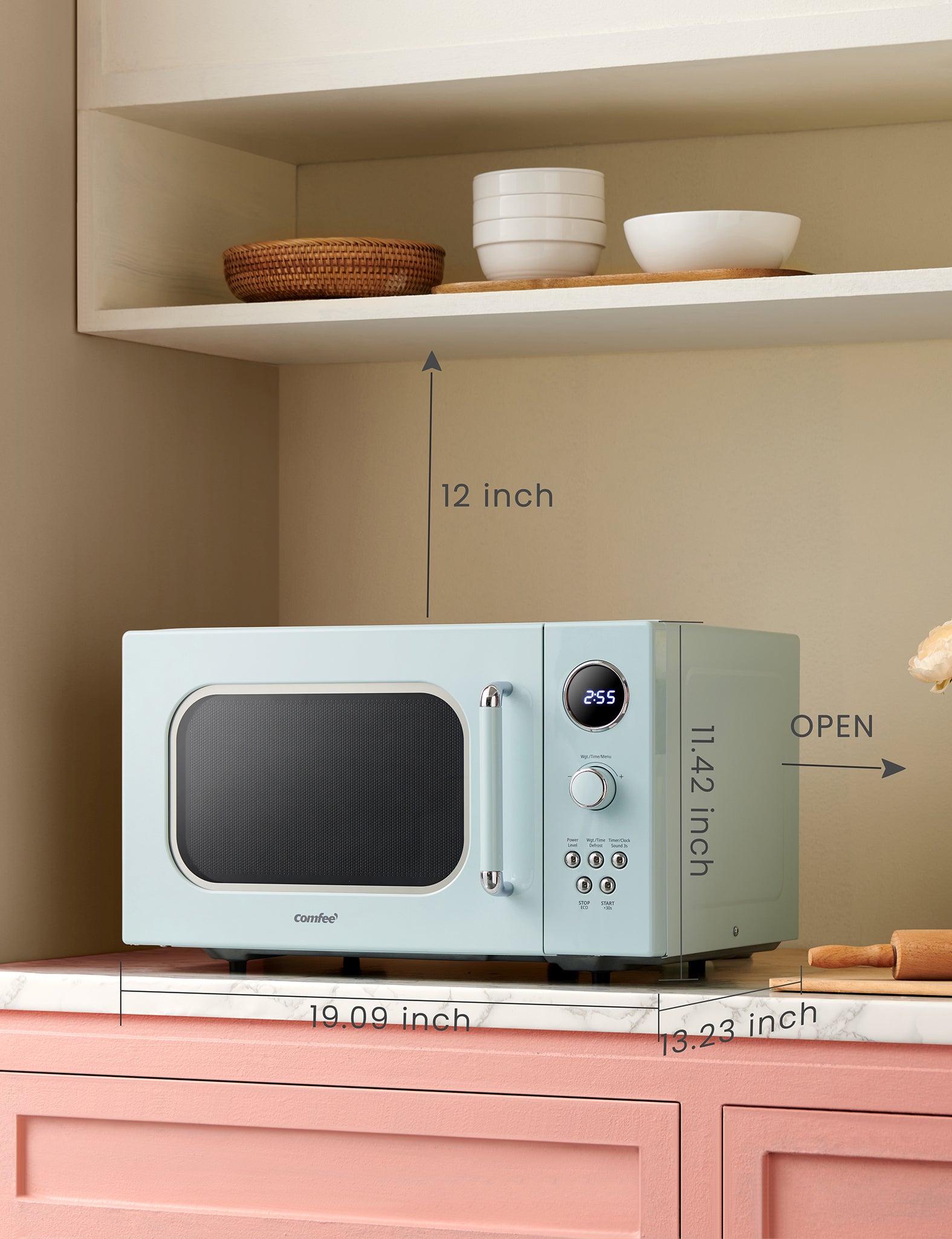 dimension of green retro microwave oven