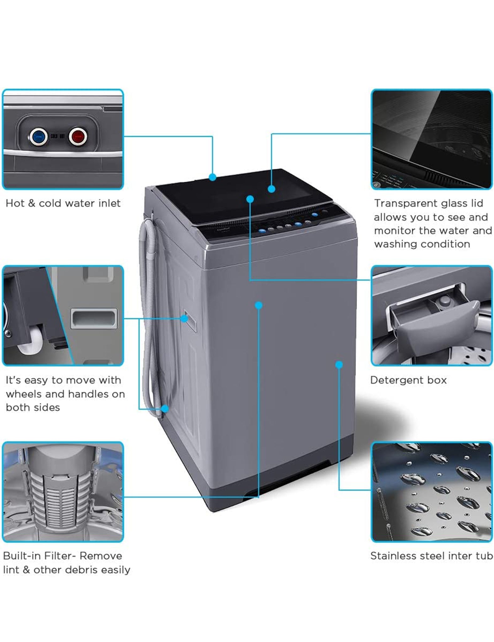 specifications of grey portable comfee washing machine
