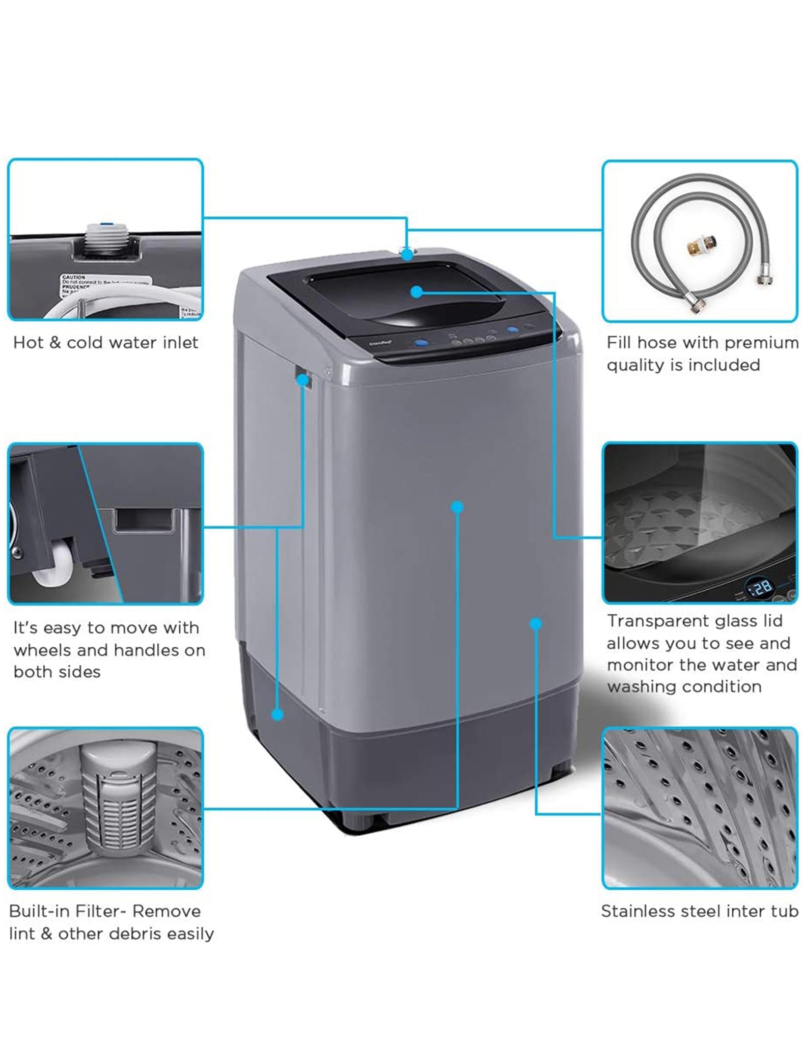 COMFEE' Washing Machine 2.4 Cu.ft LED Portable Washing Machine and
