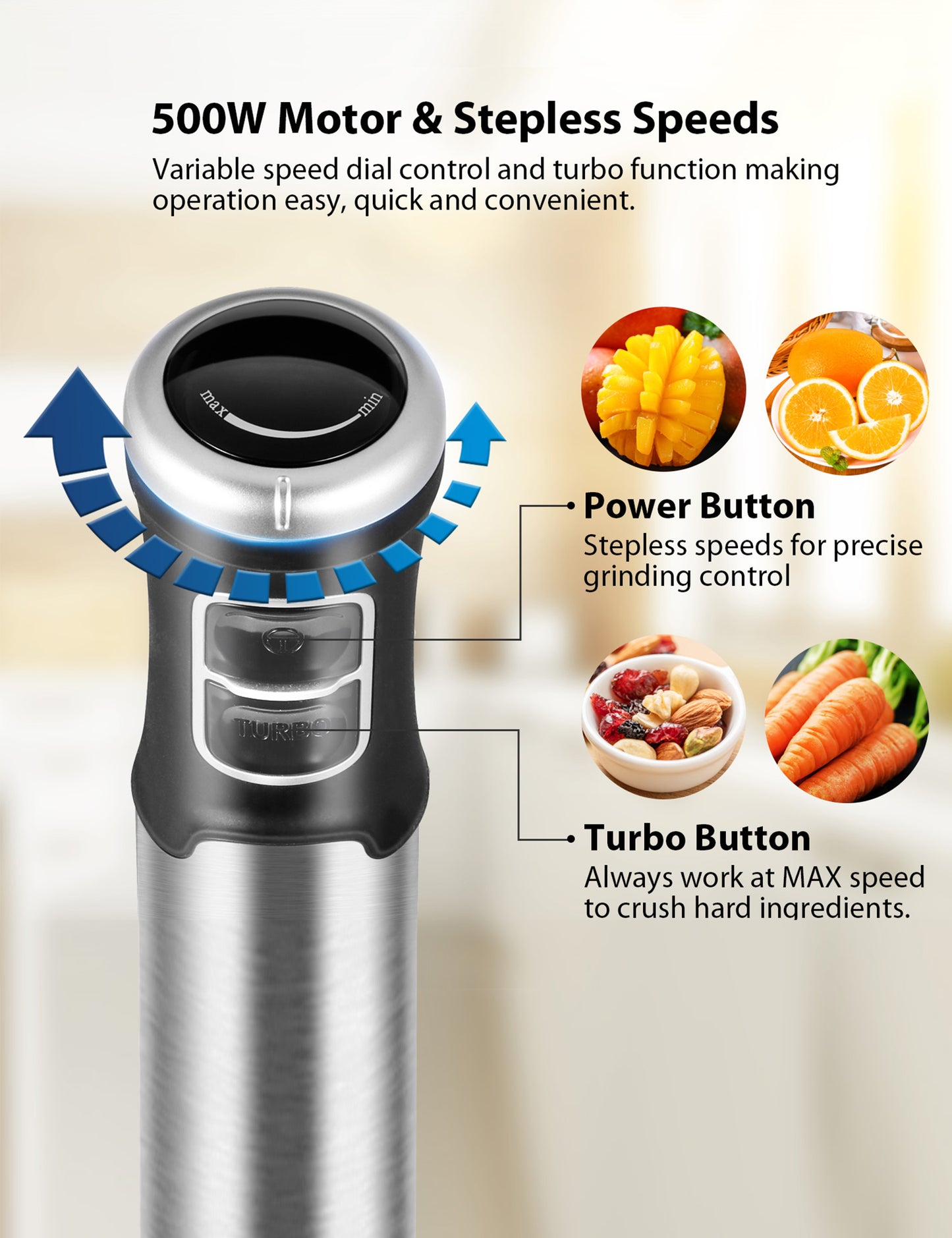 the motor speed of the comfee immersion hand blender