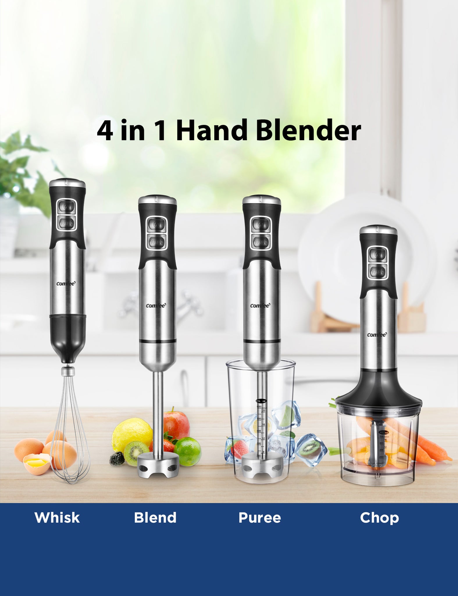 Immersion Hand Blender 5-In-1 500-Watt Multi-Purpose Stick Blender