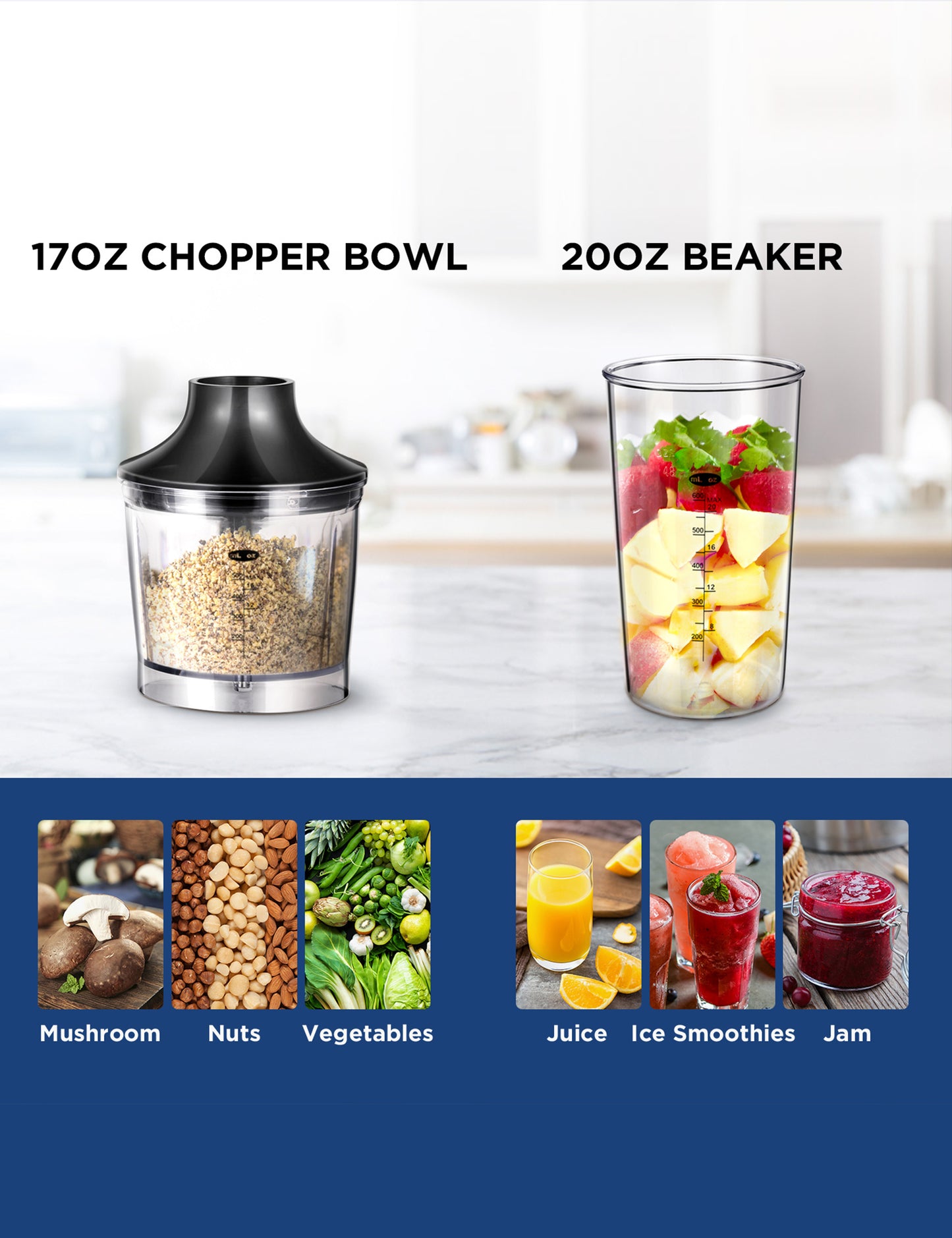 comfee immersion hand blender chopper bowl and beaker