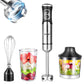 silver immersion blender next to a cup of vegetables