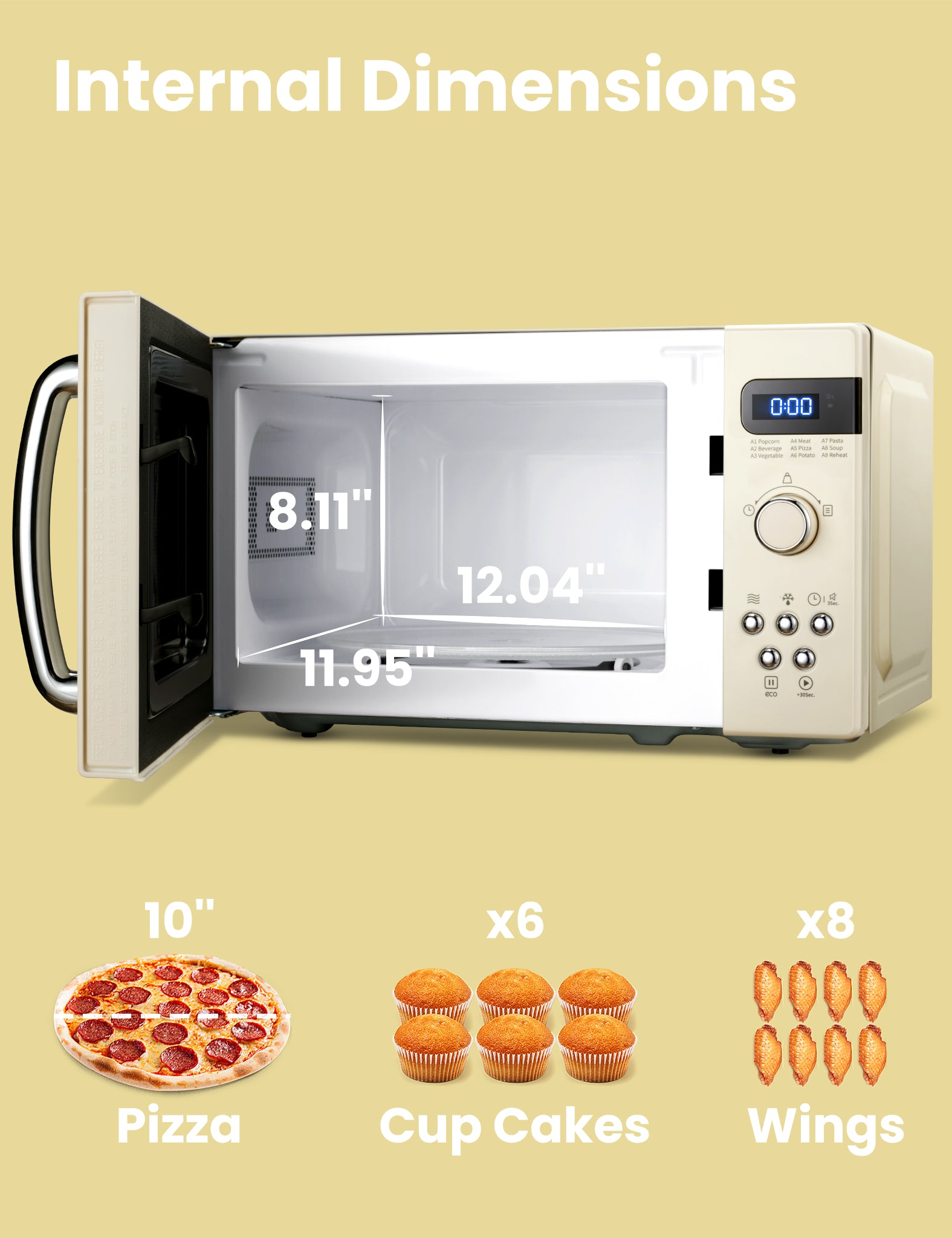 comfee microwave with its door open with a pizza  outside