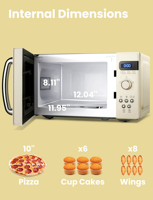 comfee microwave with its door open with a pizza  outside