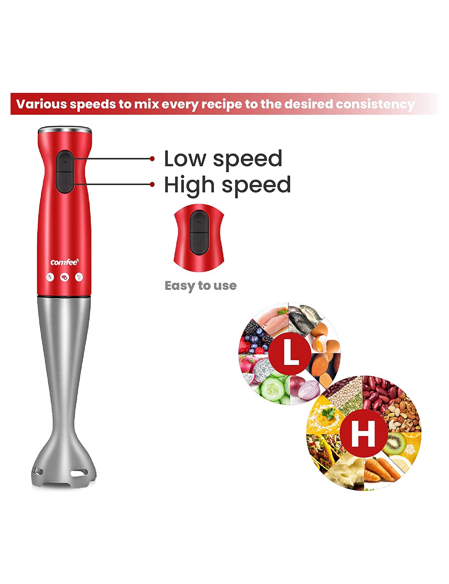 8speed levels of the comfee immersion hand blender