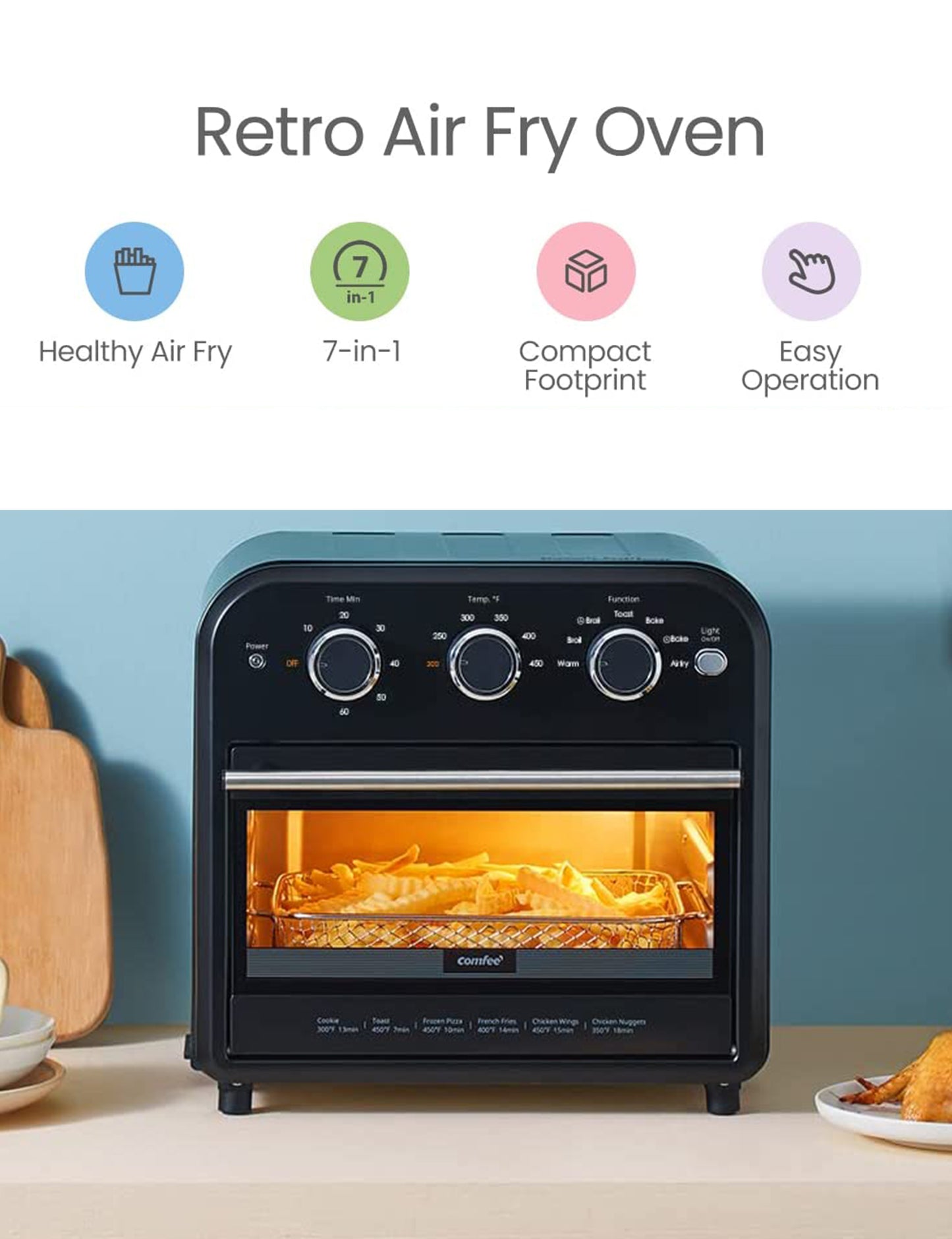 fries being cooked inside a air fryer toaster oven