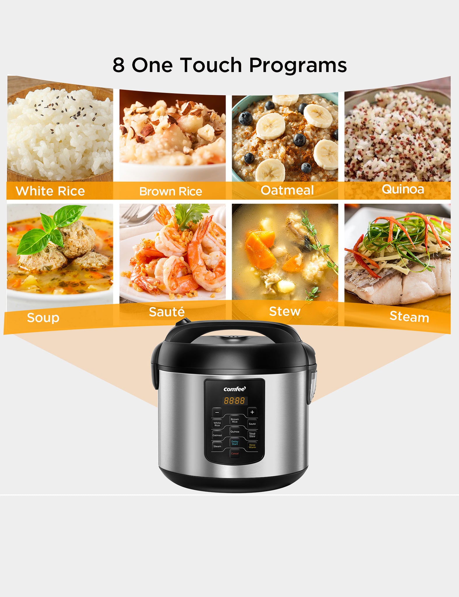 comfee electric rice cooker under various food types