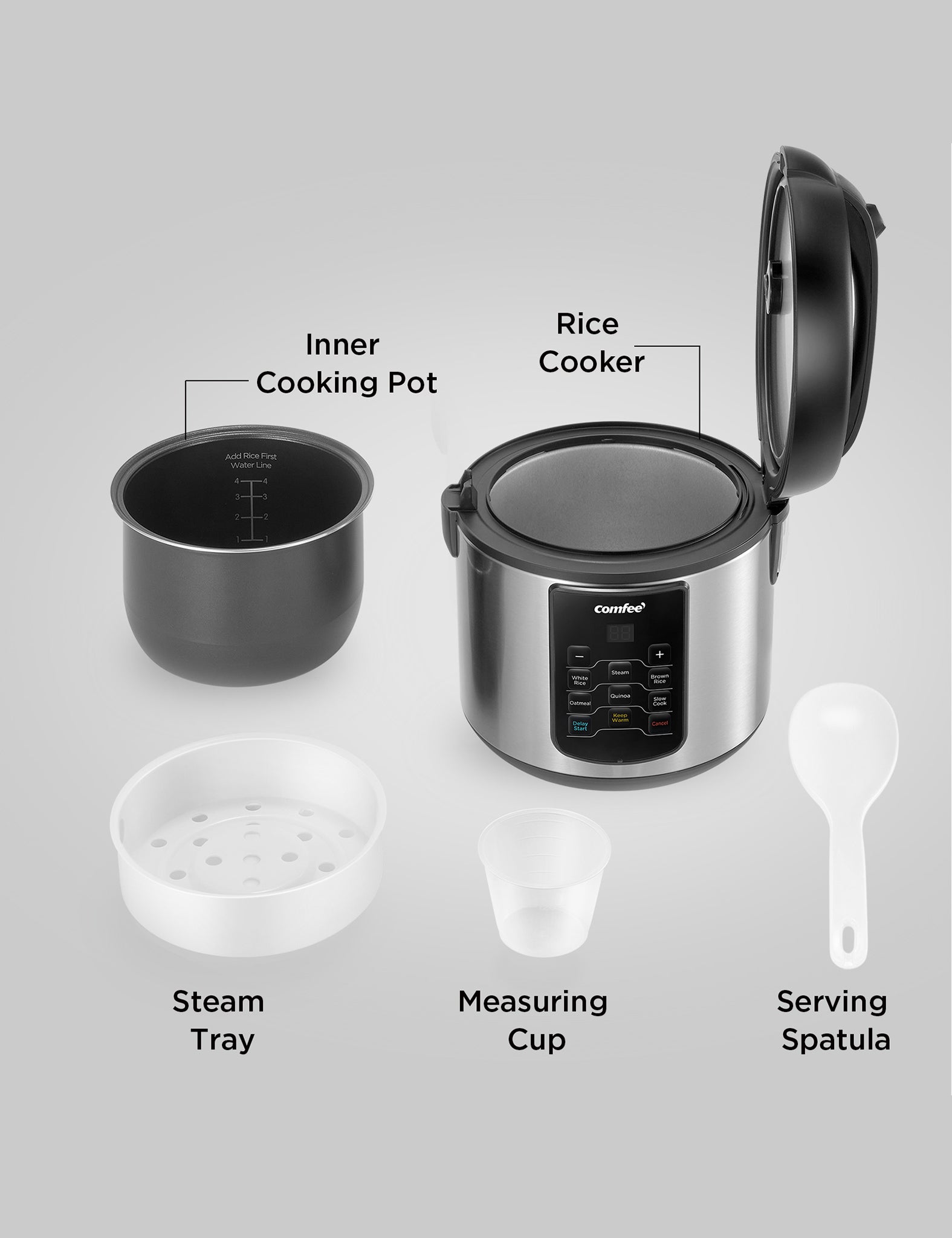 tools included with the comfee stainless steel rice cooker