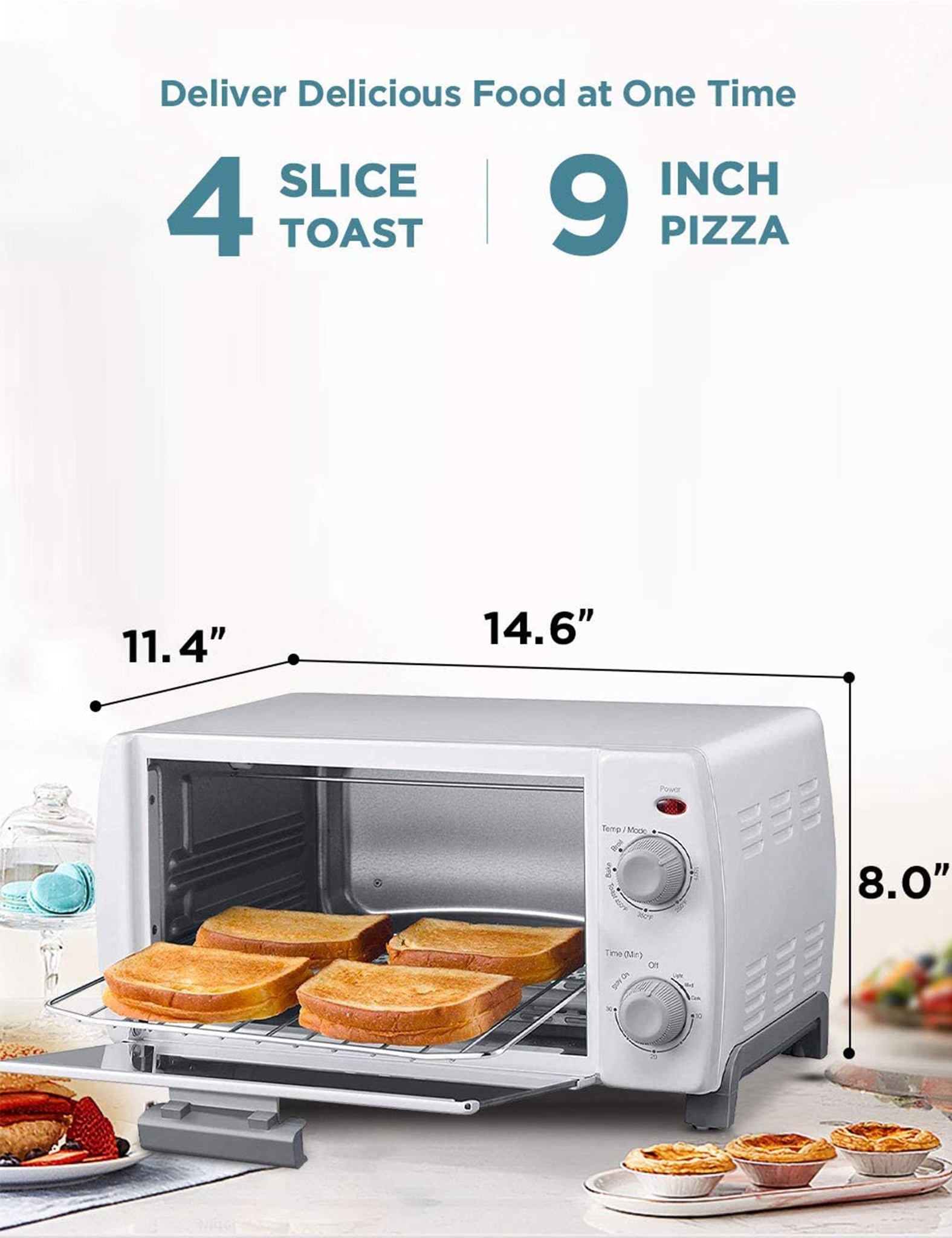 measurements of toaster oven with four slices of toast inside
