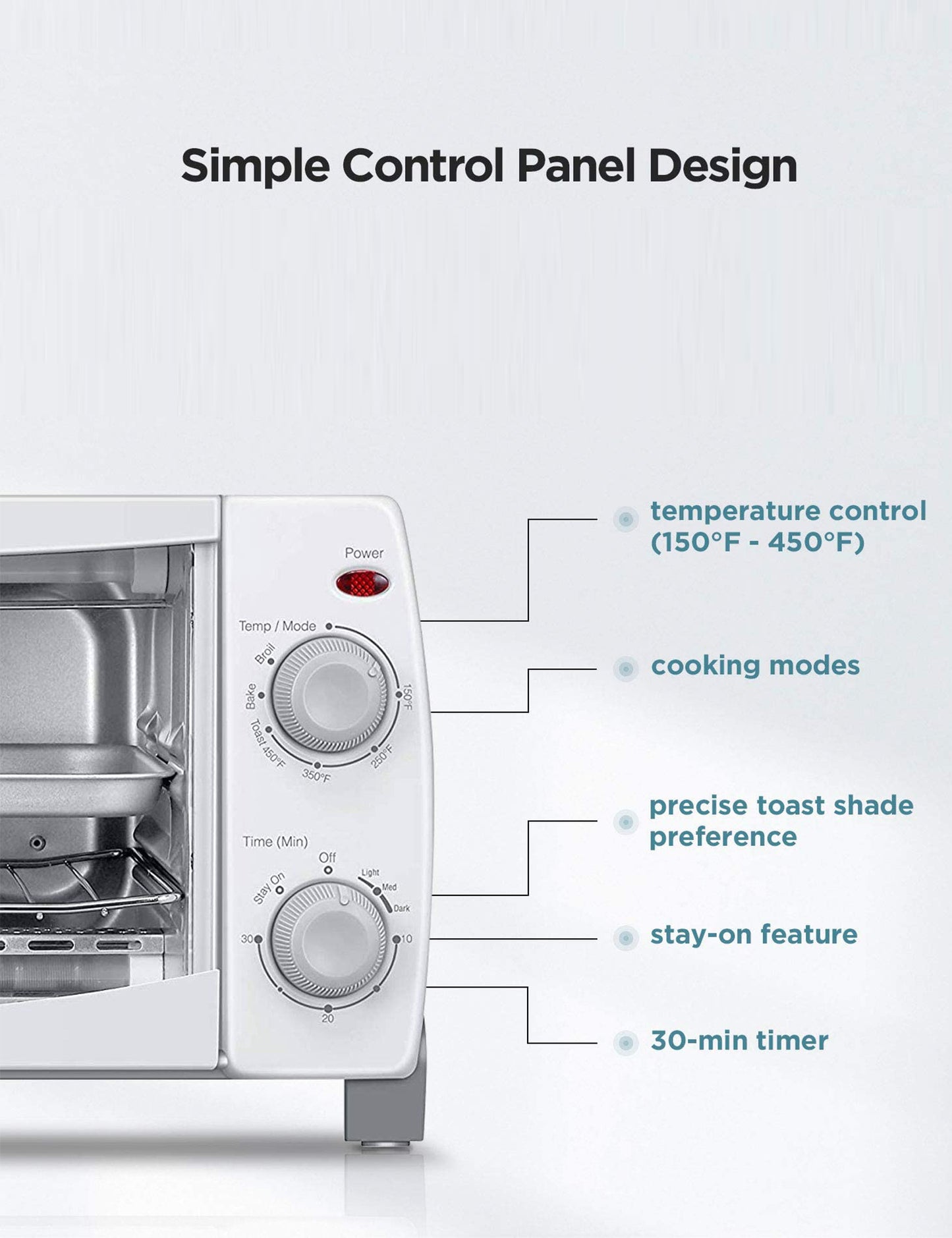 specifications of the comfee countertop toaster oven control panel