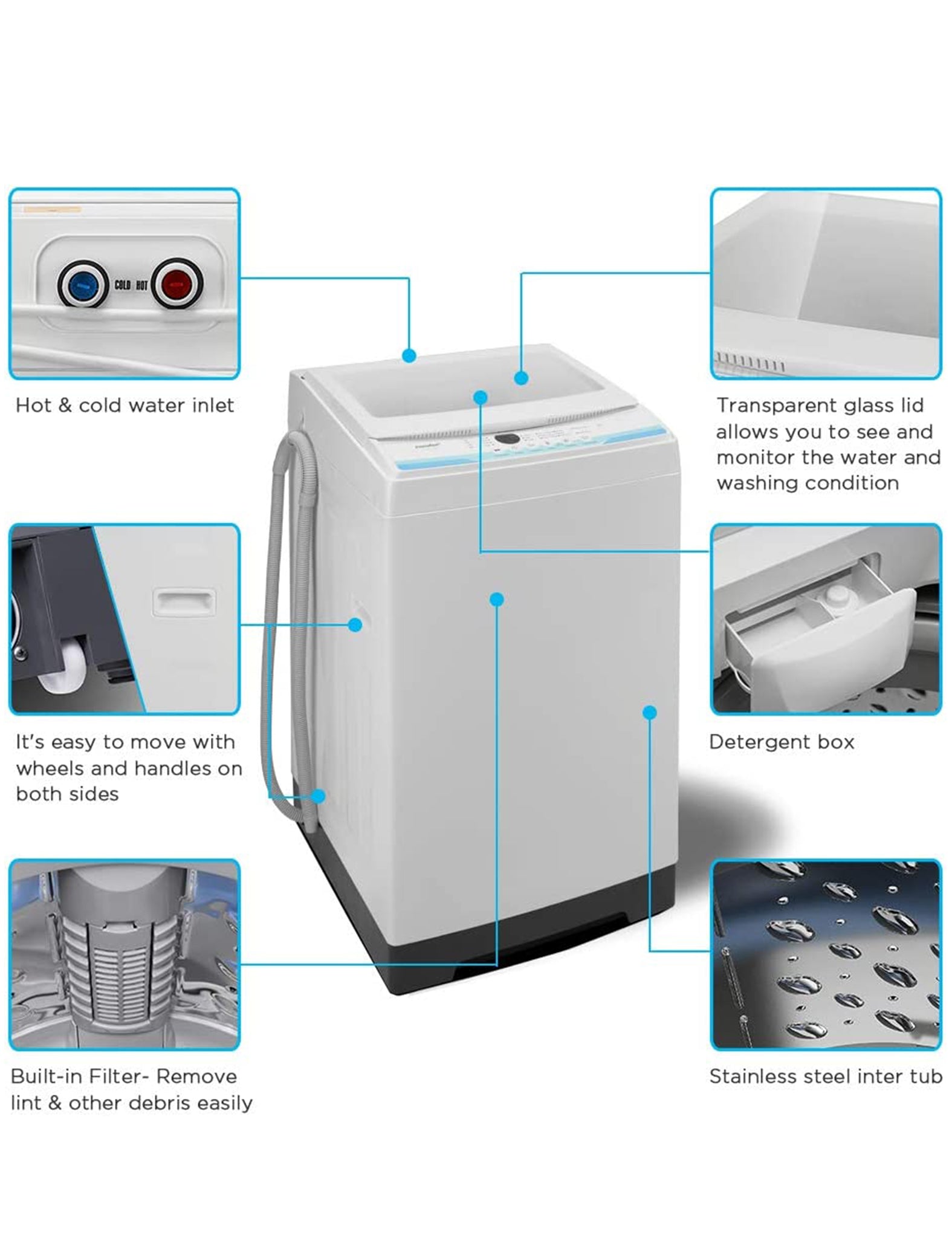 COMFEE' Washing Machine 2.4 Cu.ft LED Portable Washing Machine and