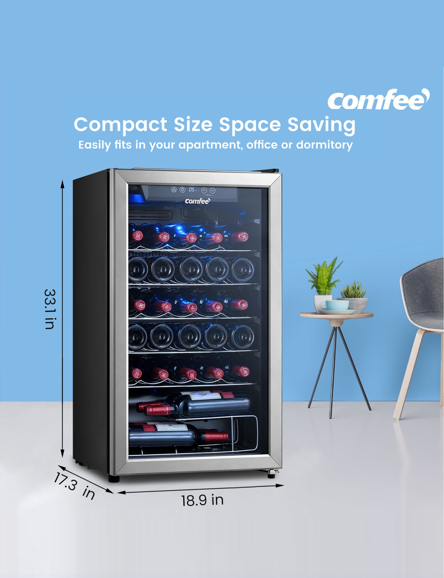 measurements of the comfee wine cooler refrigerator